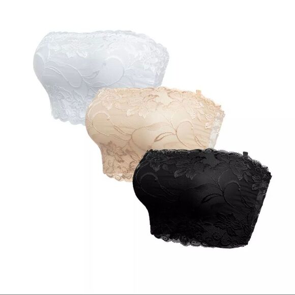 Lace Bandeau Bra | Strapless Stretch Tube Top - Picture 6 of 9